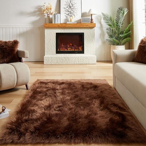 Faux Fur Sheepskin Rug for Living Room (4' x 6' (Rectangular) / Coffee)