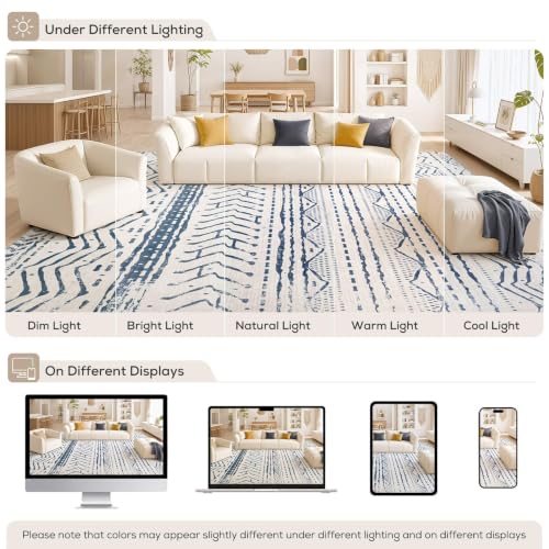 Boho 5x7 Area Rug Living Room Rugs Machine Washable Navy Blue (Dark Blue / 5' X 7' (Rectangular))