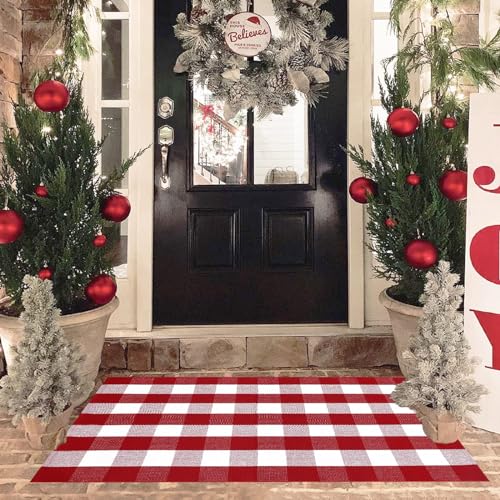 Christmas Red and White Plaid Rug (Red & White Plaid / 3' x 5' (Rectangular))