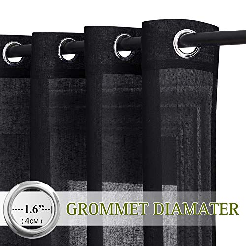 Natural Flax Sheer Linen Curtains Grommet Top (52"W x 45"L (Pack of 2) / Black)