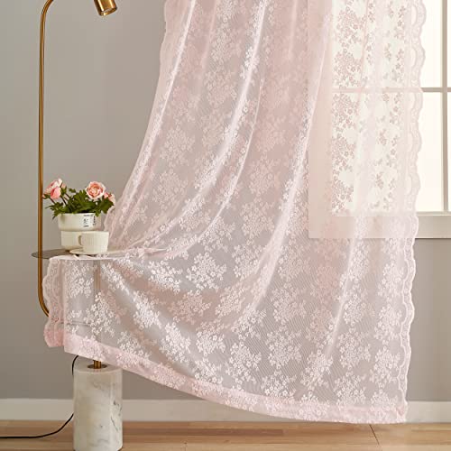 Vintage Lace Curtains 84 Inches Long (Light Pink / 52"W x 84"L (Pack of 2))
