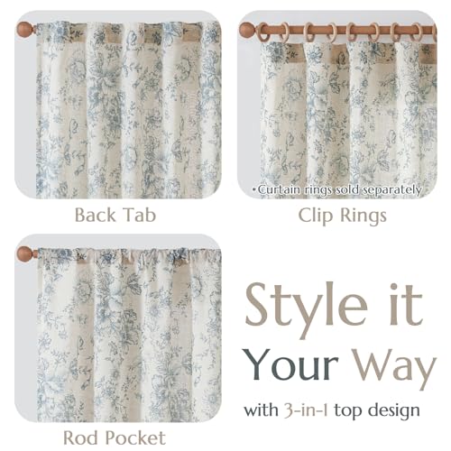 Blue Floral Linen Curtains 84 Long for Living Room 2 Panels (Blue / 38"W x 84"L (Pack of 2))