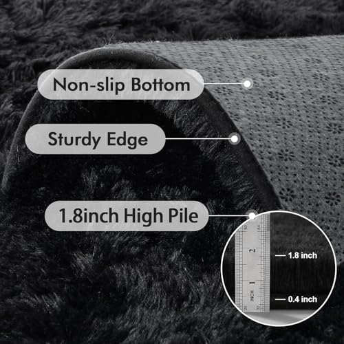 5x8 Ft Extra Large Shag Rugs for Living Room (Aa Black / 5' X 8' (Rectangular))