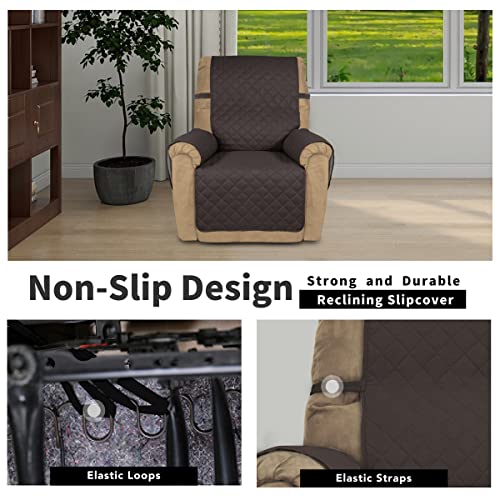 Recliner Chair Slipcover Reversible Sofa Cover Water Resistant Couch Cover Furniture Protector with Elastic Straps for Pets Dog (Chocolate/Beige / Medium Recliner)