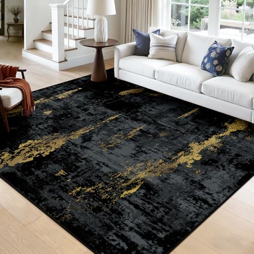 Washable Square 9'x9' Area Rug for Living Room Black Gold (Black/Gold / 9' x 9' (Square))