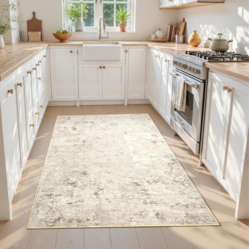 4x6 Washable Non Slip Abstract Area Rugs for Bedroom Living Room (Beige / 4' x 6' (Rectangular))