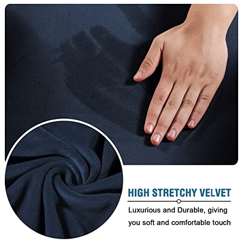 Real Velvet Plush 3 Piece Stretch Sofa Covers Couch Covers for 2 Cushion Couch Sofa Slipcovers Width Up to 90 Inch Feature Thick Soft Stay in Place (2 Cushion Sofa / Navy)