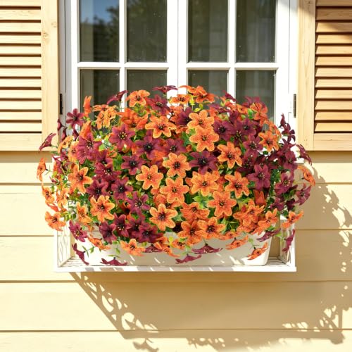 Artificial Fall Flowers for Outdoors (Orange Burgundy Green)