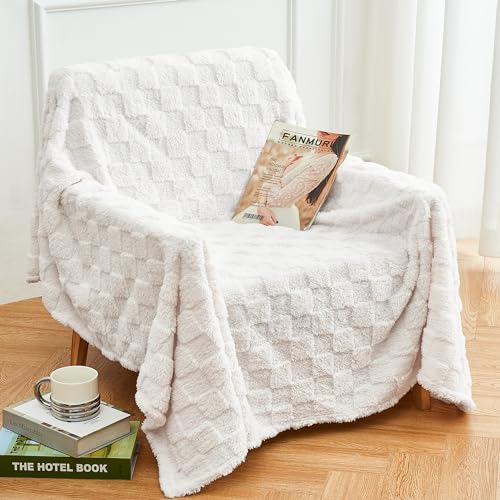 Fluffy Cozy Throw Blanket for Couch 50"x70" Cream White (Biege / Throw(50×60in))
