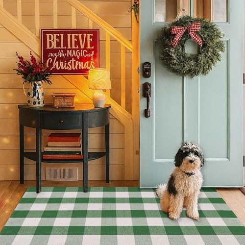 Christmas Green & White Plaid Rug (Grass Green & White Plaid / 4' x 6' (Rectangular))