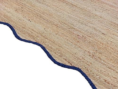 Wave Scalloped Natural Jute Boho Braided Area Rug (Navy / 9'x12' (Rectangular))