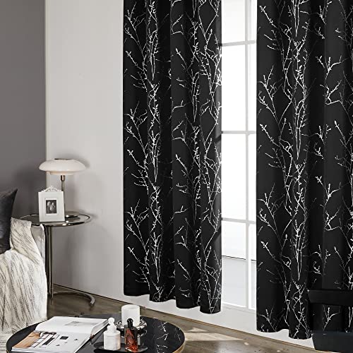 Living Room Curtains 72 Inches Long (Black/Tree Branch / 52"W x 72"L (Pack of 2))
