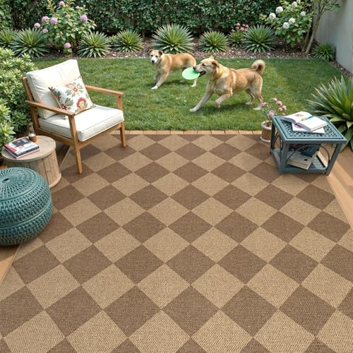 Checkered Easy Jute 5x7 Outdoor Patio Rug (5' x 7' (Rectangular) / Nature/Checkerboard -2)