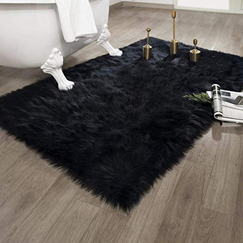Ashler faux fur rug (5' x 3' (Rectangular) / C-black)