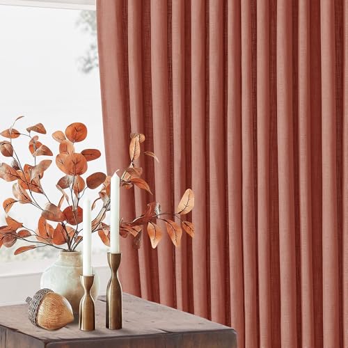 Pleated Farmhouse Firebrick Linen Curtains 102 Inches Long for Living Room (Firebrick / 40"W x 102"L (Pack of 2))