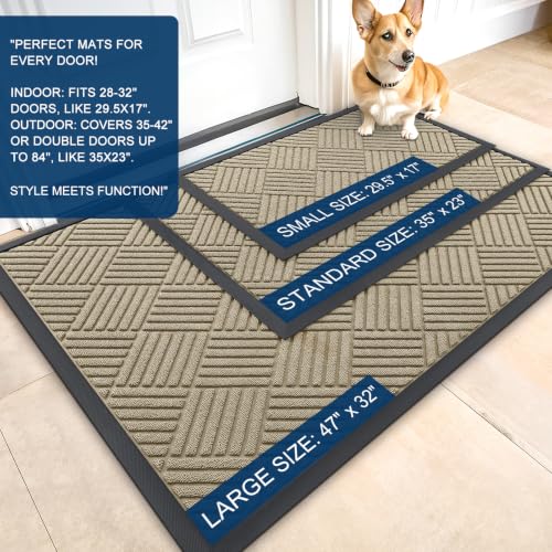 Front Door Mat Outside Entrance 33x21 (33" X 21" / Beige Diamond)