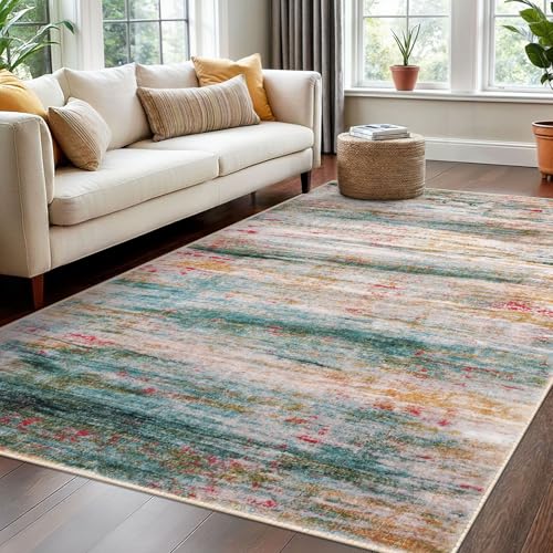 Washable Area Rug 5x7 Modern Ombre Thin Rugs for Living Room Non (Green/Turquoise / 5' x 7' (Rectangular))