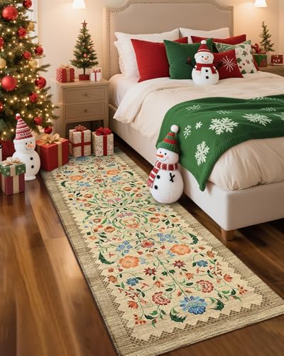 Floral Rug 2.5x8 Runners for Hallways (C Brown / 2'6" x 8' (Runner))