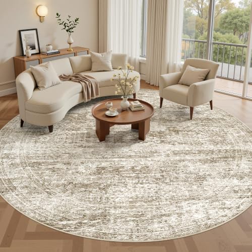 Round Rugs 9ft Living Room Circle Area Rug 9x9 Brown Vintage (Brown / 9' (Round))
