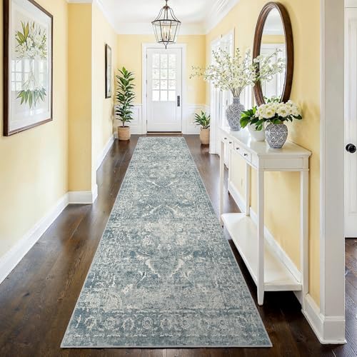 2'6"x12 Washable Runner Rug (Blue / 2'6" x 12' (Runner))