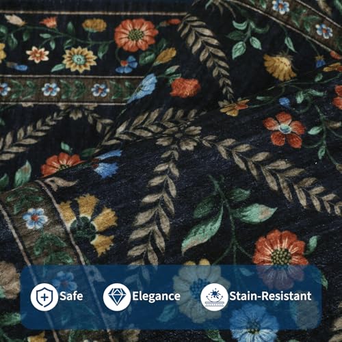 Washable Kitchen Rugs Non Slip 2x6 Hallway Runner Stain Resistant Low Pile Rug (Navy/Black / 2' x 6' (Rectangular))