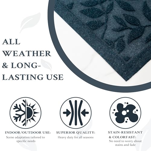 Blue Leaves Outdoor Indoor Entrance Door mat (Leaves-blue / 2'8" x 3'11" (Rectangular))