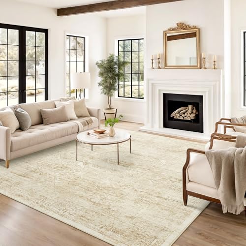 Washable Area Rug 8x10 Large Soft Living Room Rugs Beige (Beige/Ivory / 8' x 10' (Rectangular))