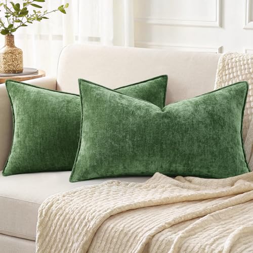Chenille Moss Green Velvet Throw Pillow Covers 12x20 Set of 2 (Moss Green / 20" x 12" (Pack of 2))