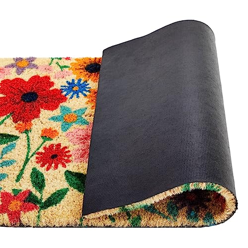 Flower Door Mat (17 X 30 In, Rectangular, Multi-color)