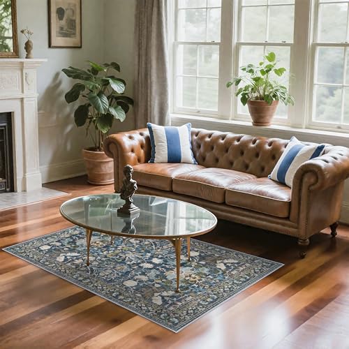 4x6 Living Room Area Rugs (4' x 6' (Rectangular) / Floral/Blue)