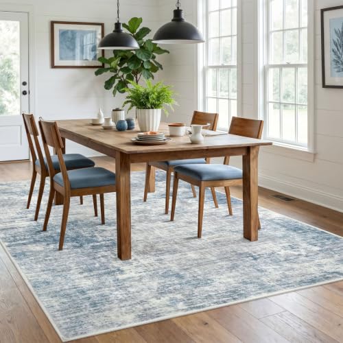 Abstract Area Rugs 6x9 Ft Washable Rugs for Living Room (Light Blue/Grey/White / 6' x 9' (Rectangular))