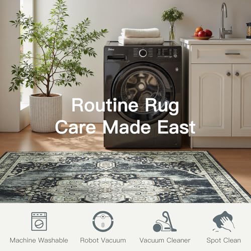 8x10 Washable Rugs Non (Medallion Black/Beige / 8' x 10' (Rectangular))