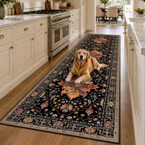 Washable Area Rug (Black/Colorful / 3' x 10' (Rectangular))