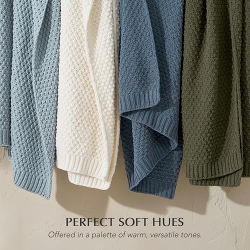 HOME Chunky Chenille Knit Throw Blanket (Chambray Blue / 60" X 80")