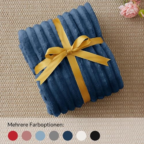 Ribbed Fleece Throw Blanket for Couch (Navy / Throw XL(50"x70"))