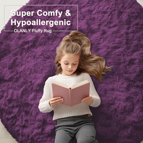 Dark Purple Round Rugs for Bedroom (5 Ft Round / Dark Purple)
