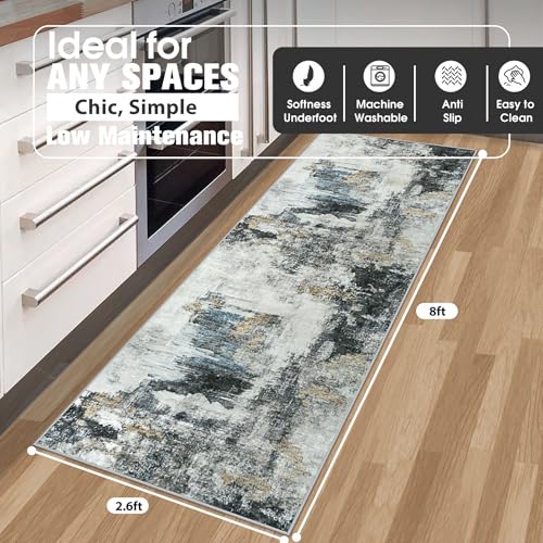 Runner Rugs for Hallways Kitchen 2.6x8 Non Slip Washable Black Gold (Black Gold/Multi / 2'6" x 8' (Rectangular))
