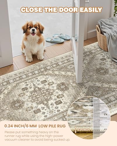 Runner Rug 2x8 Runners for Hallways Non Slip Washable Rugs (Brown / 2' x 8' (Runner))
