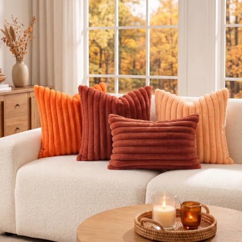 Fall Faux Fur Throw Pillow Covers 26x26 Set of 2 Rust (Rust / 26" x 26" (Pack of 2))