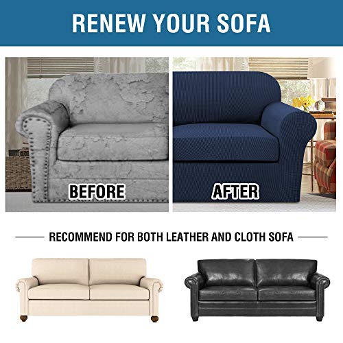 3 Piece Stretch Sofa Covers for 2 Cushion Sofa Couch Covers for Living Room Sofa Slipcovers (Medium-XL / Navy)