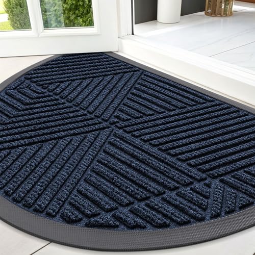 Half Circle Front Door Mat Outside Entrance (Navy Blue / 47" X 32")