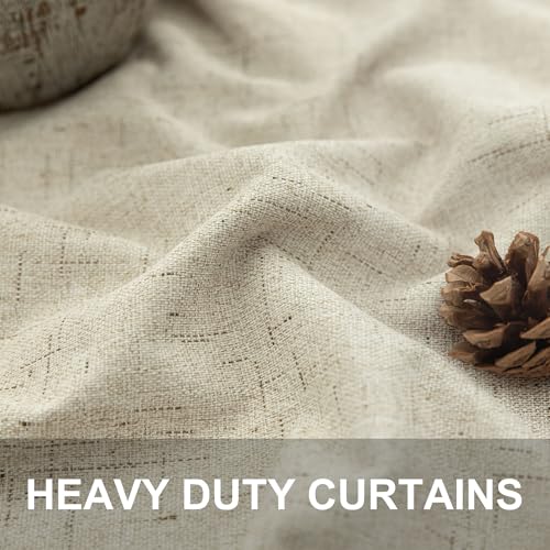 100% Blackout Neutral Curtains for Living Room 96 Inches Long 8 ft Faux Linen Rustic Country Drop Cloth Drape Dark Out Curtain for Bedroom Thermal Insulated 52x96 Floor to Ceiling Length 2 Panel Beige (Linen / 52"W x 96"L (Pack of 2))