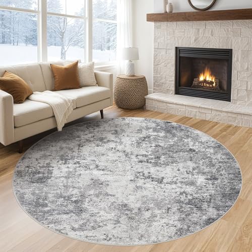 6ft Round Area Rug Living Room Rugs (Grey / 6' (Round))