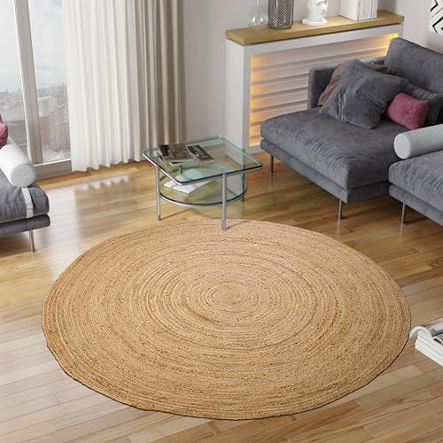Jute Braided Woven Area Rug 5 Feet Round (5' (Round) / Natural)