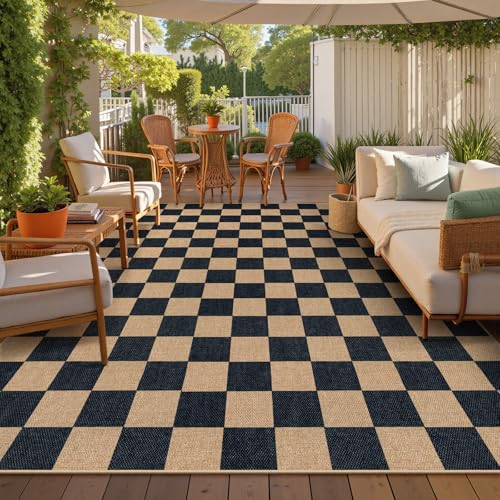 Checkered Easy Jute Living Room Rug (8' x 10' (Rectangular) / Black/Checkerboard -1)