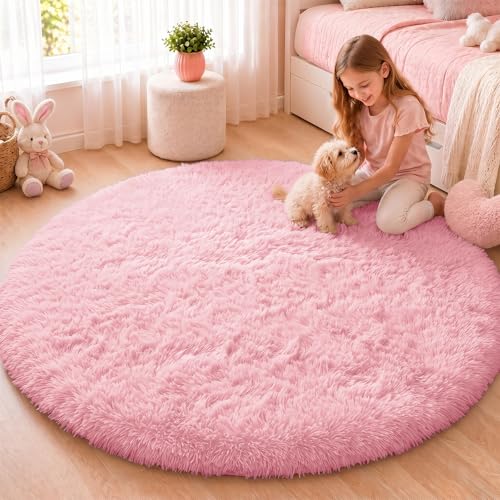 Pink Round Rugs for Bedroom (5 Ft Round / Pink)