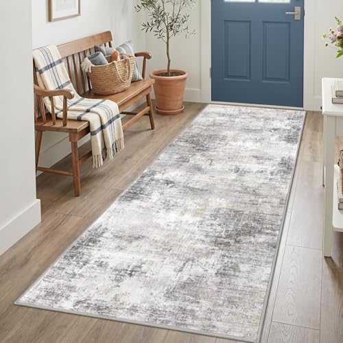 Abstract Runner Rug 3x7 Ft Washable Runners for Hallways (Ash Grey/Beige / 3' x 7' (Rectangular))