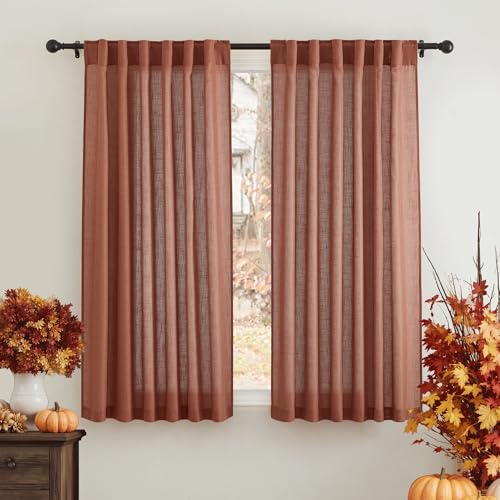 Light Filtering Linen Sheer Curtains 72 inch Long for Farmhouse (Terracotta / 52"W x 72"L (Pack of 2))