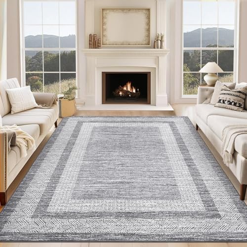 6x9 Washable Area Rug Distressed Geometric Floor Carpet (Grey / 6' x 9' (Rectangular))