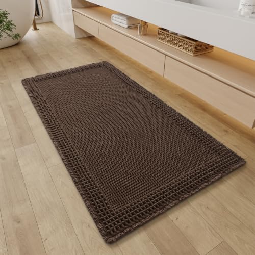 Waffle Bathroom Runner Rugs (Chocolate / 2' X 4')